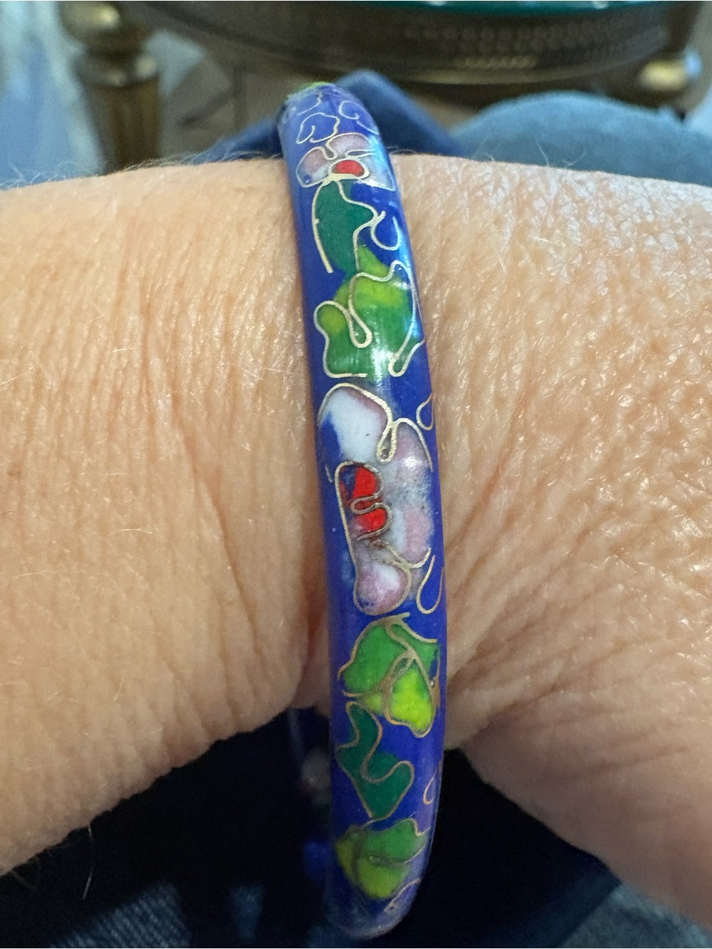 Blue Floral Cloisonné Bangle Bracelet - Women Jewelry